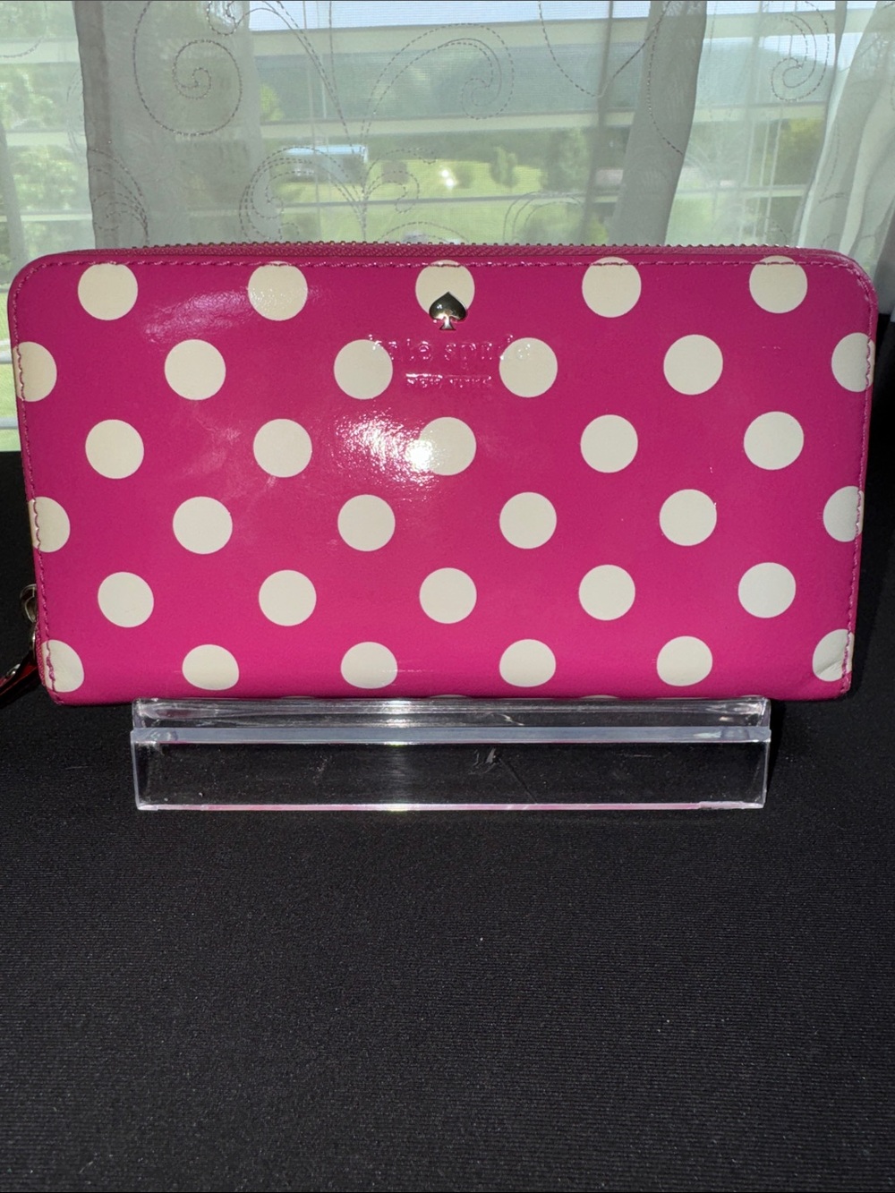 kate spade Hot Pink and White Polka Dot Zip Wallet